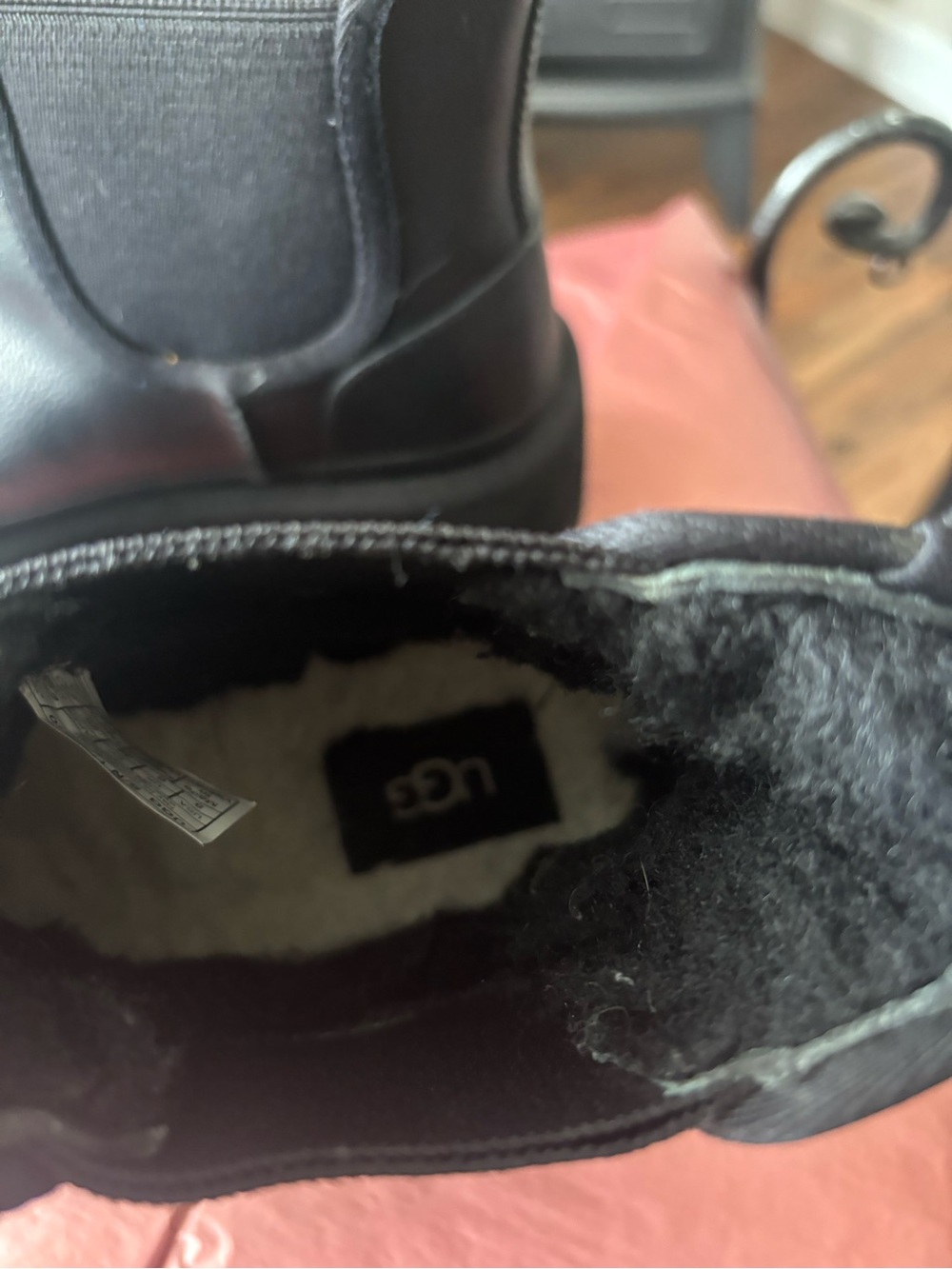 UGG Black Leather Platform Chelsea Ankle Boots - Picture 5 of 6